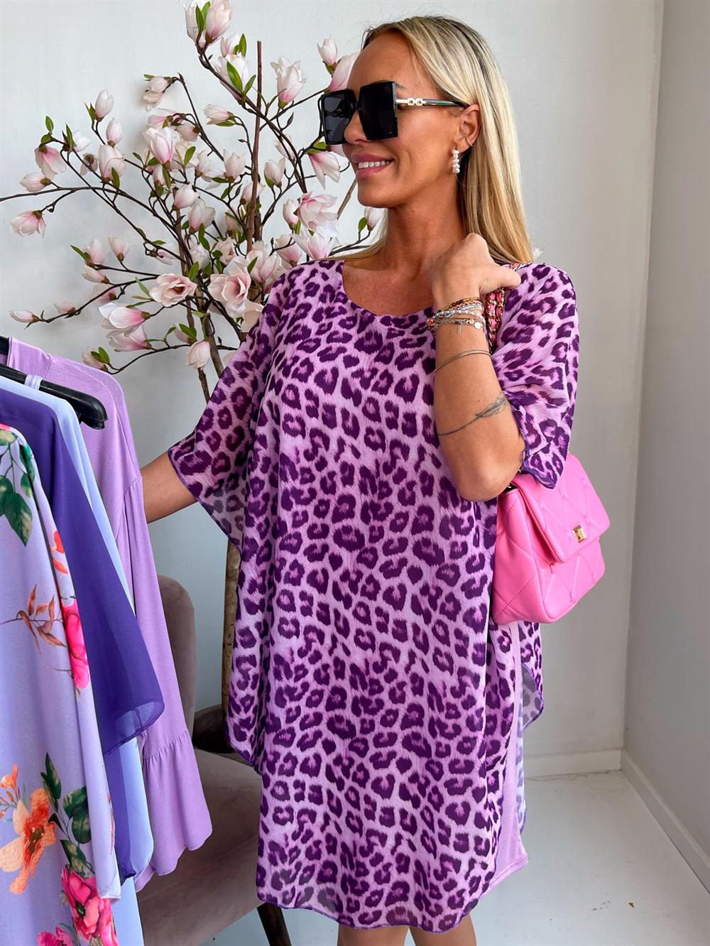 Kenya Leo - Tunikakjole med chiffonlag i leopardprint